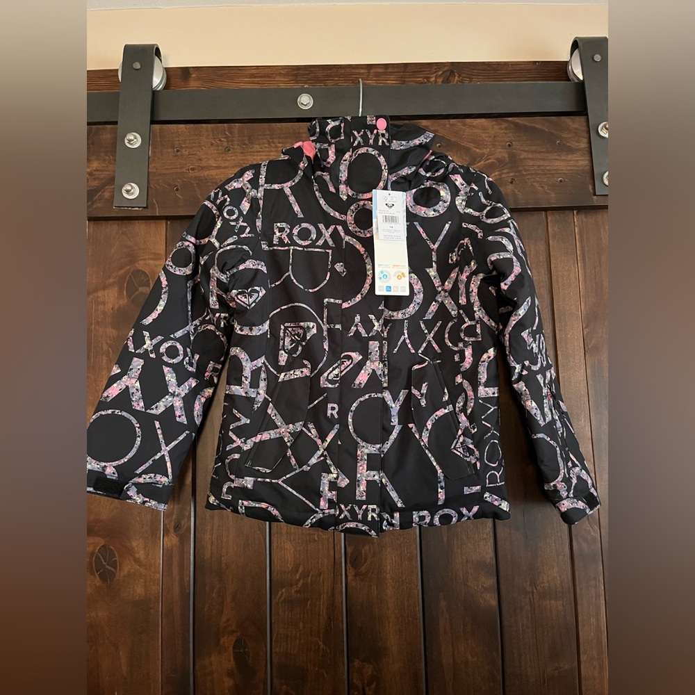 Roxy Kids Black Snow Jacket with Pink Pattern